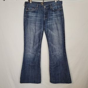 7 for All Mankind DOJO Wide Leg Women's Blue Jeans Distressed 34 x 29 Low Rise